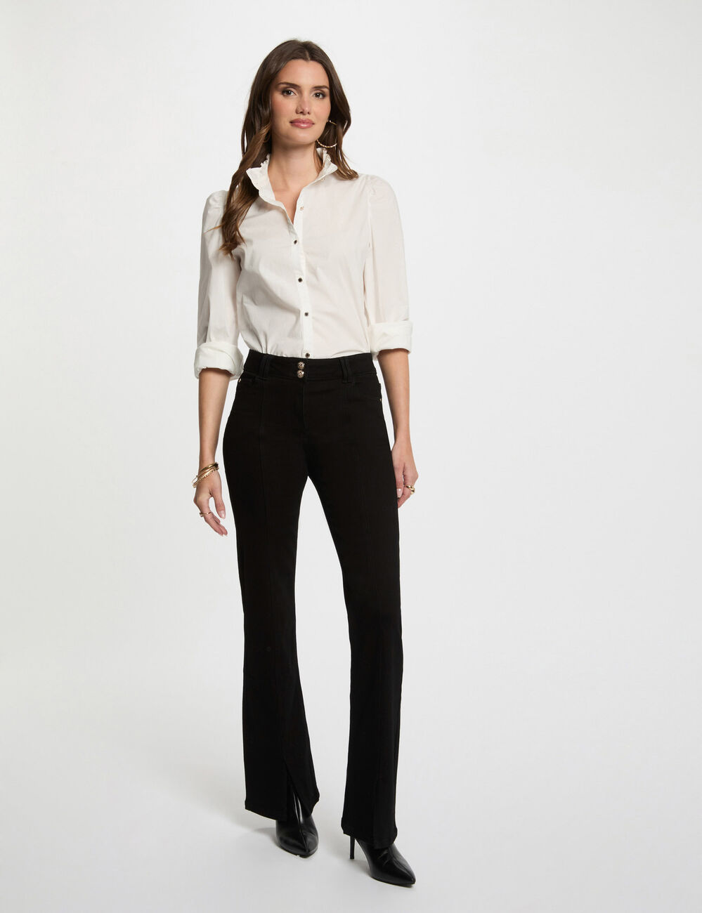 Bootcut-Jeans mit Schlitzen schwarz damen