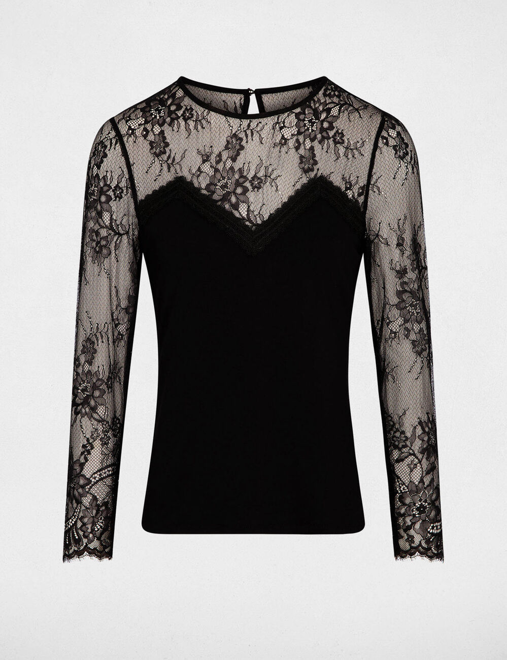T-Shirt aus Spitze schwarz damen