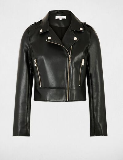 Kurze Jacke aus Kunstleder schwarz damen