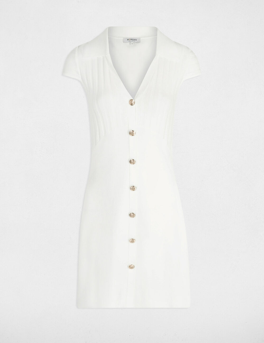 Robe tricot courte ajust&eacute;e ecru femme