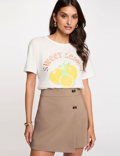 Jupe short taille haute taupe femme