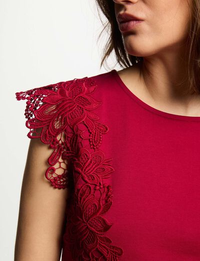 T-shirt mit kurzen Ärmeln dunkelrot damen