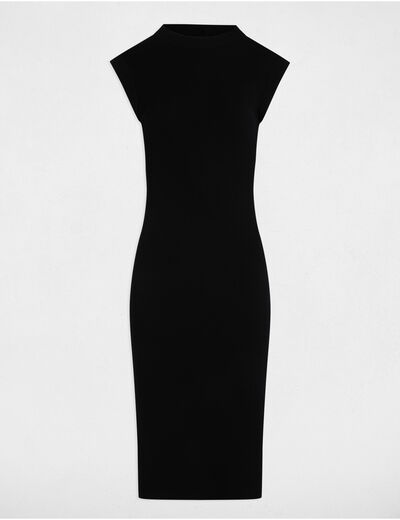 Robe tricot courte ajustée noir femme
