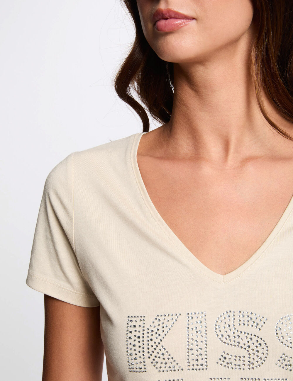 T-shirt à inscription beige femme
