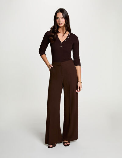 Pantalon large fluide marron fonc&eacute; femme