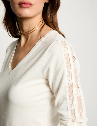 Pullover mit V-Ausschnitt weiss damen