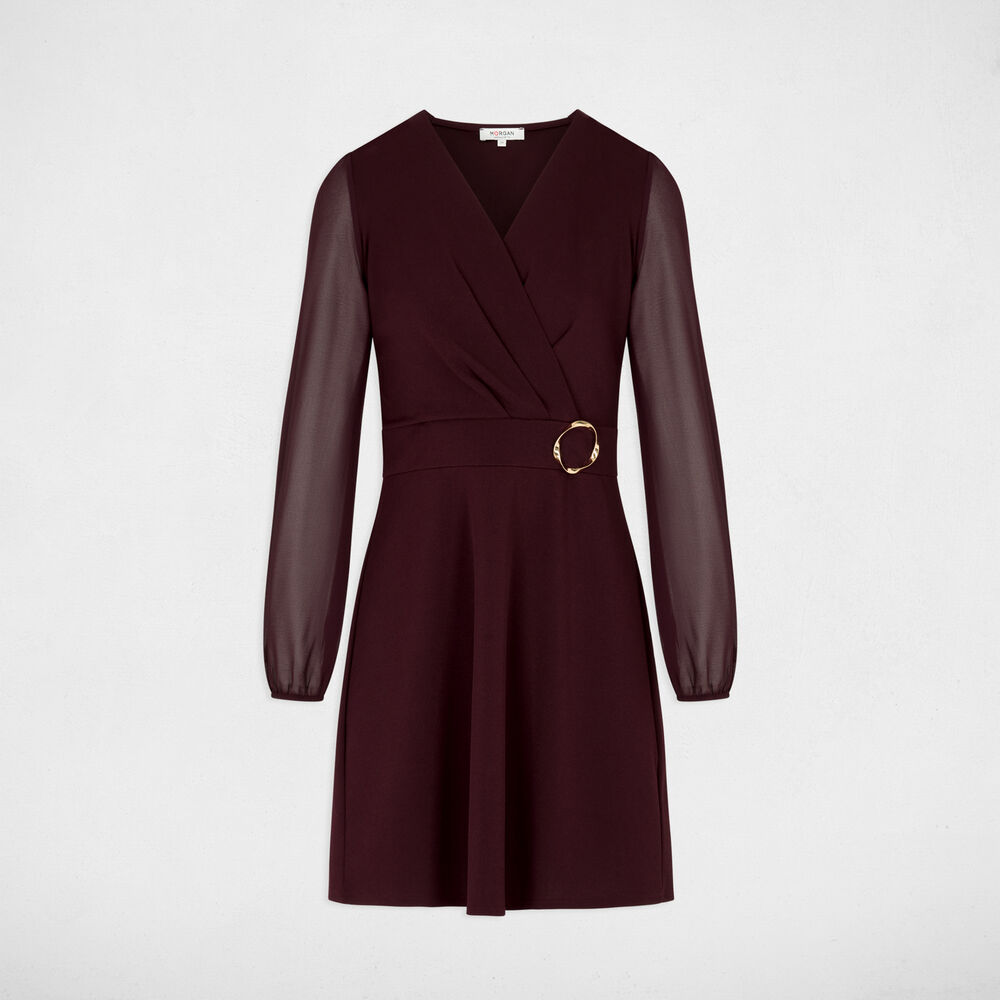 Robe courte voile bordeaux femme