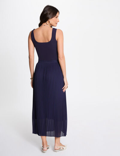 Robe tricot longue cintrée bleu marine femme