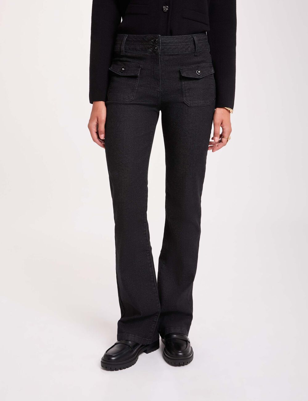 Jean bootcut boutons denim noir femme