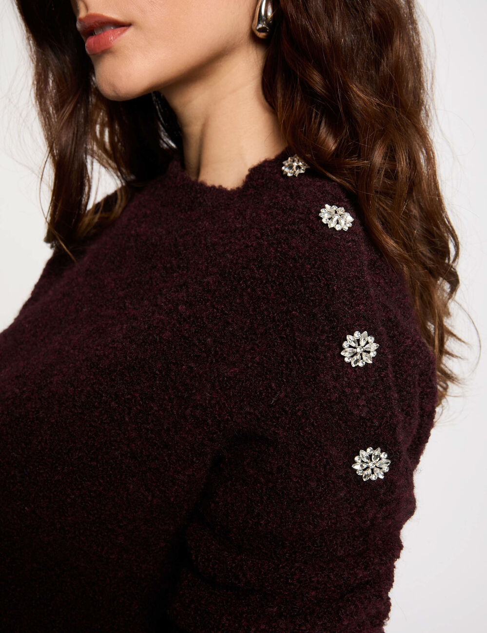 Pullover mit Stehkragen und Knöpfen pflaume damen