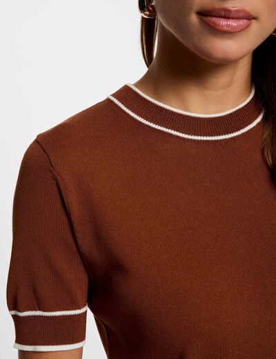 Pull manches courtes marron cognac femme