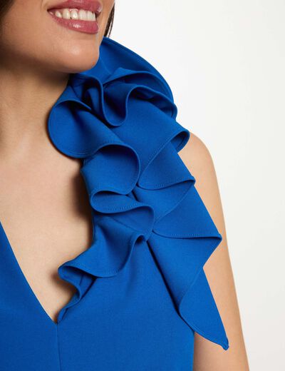Combinaison longue volants bleu electrique femme