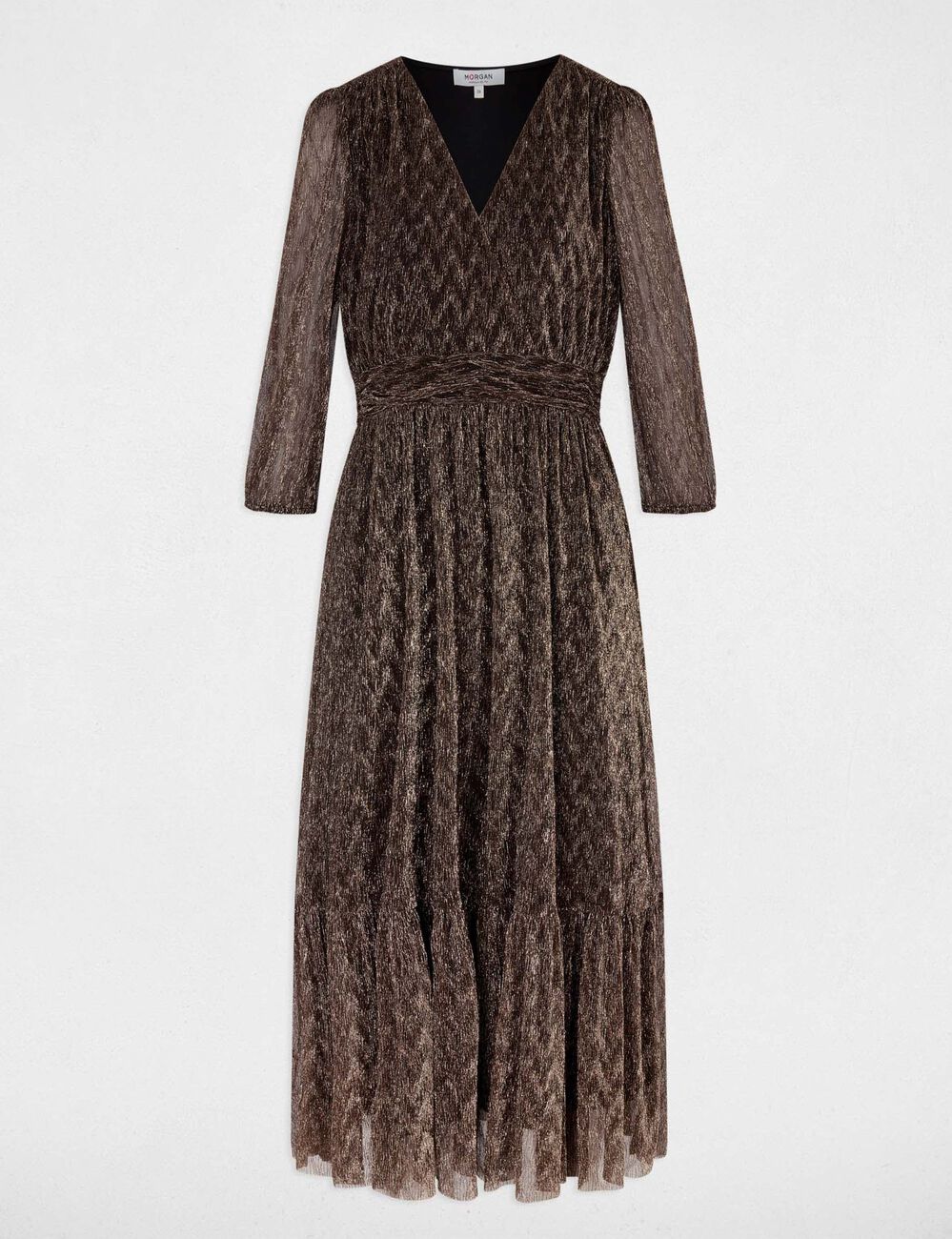 Robe longue pliss&eacute;e couleur bronze femme