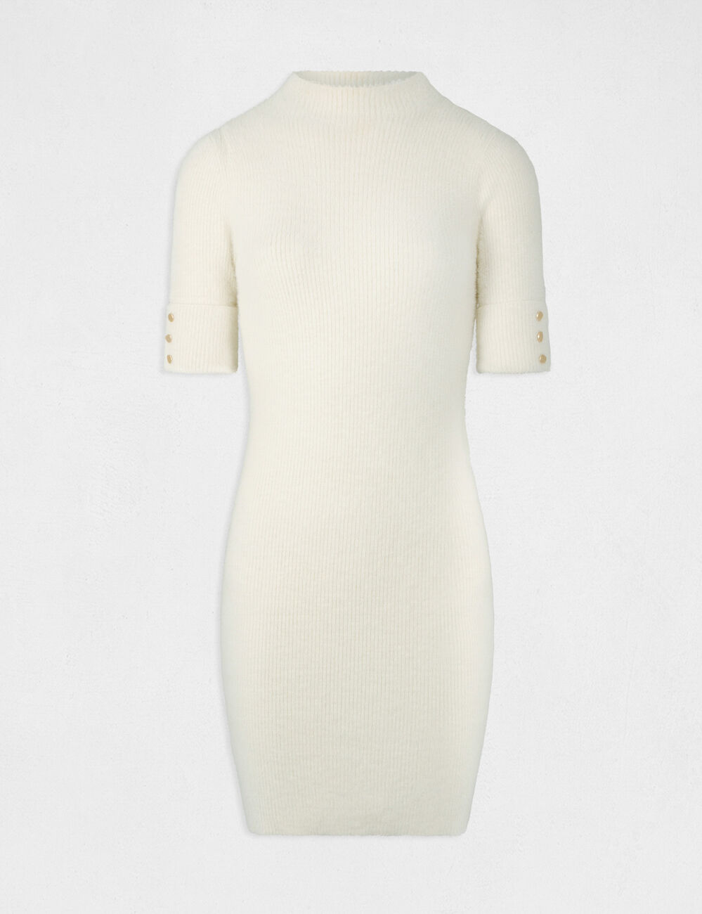 Figurbetontes kurzarmiges Pulloverkleid elfenbein damen