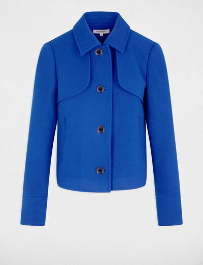 Manteau court boutonné bleu femme