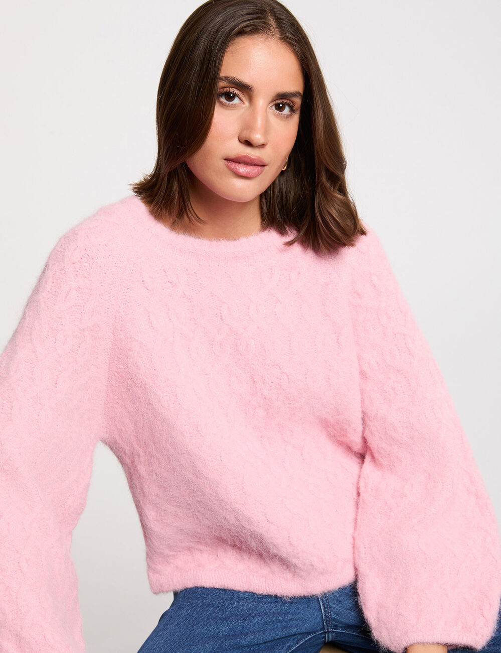 Dicker Pullover mit Rundhalsausschnitt rosa damen