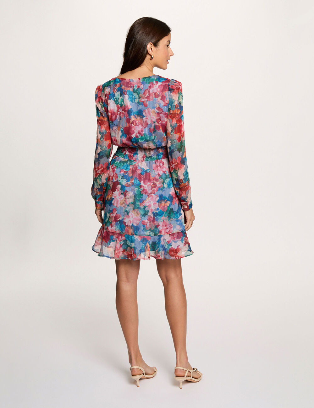 Kurzes Kleid mit V-Ausschnitt mehrfarbig damen