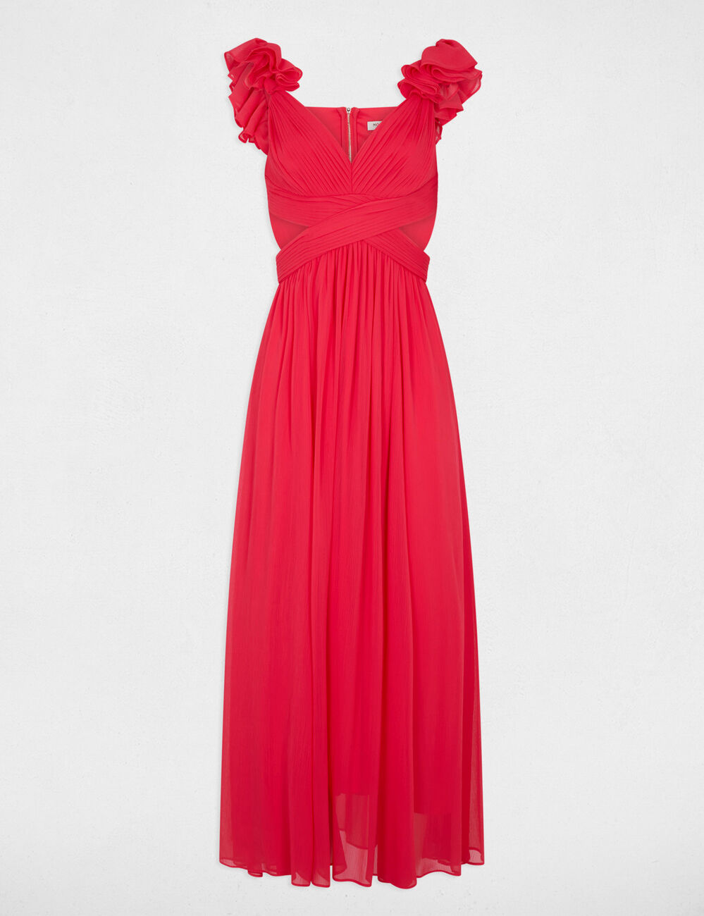 Robe longue droite fluide rouge corail femme