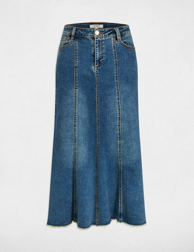 Jupe midi ajustée en jean denim stone femme