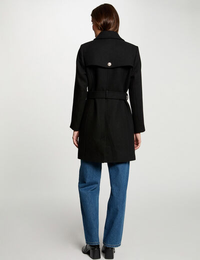 Manteau long ceinturé noir femme