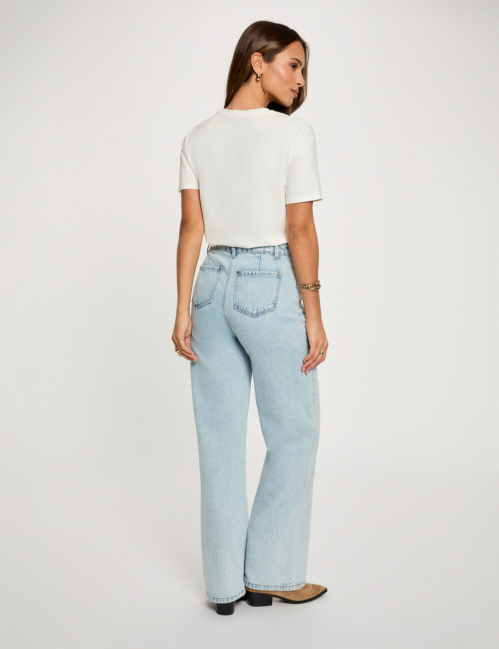 Besticktes T-Shirt mit kurzen &Auml;rmeln weiss damen