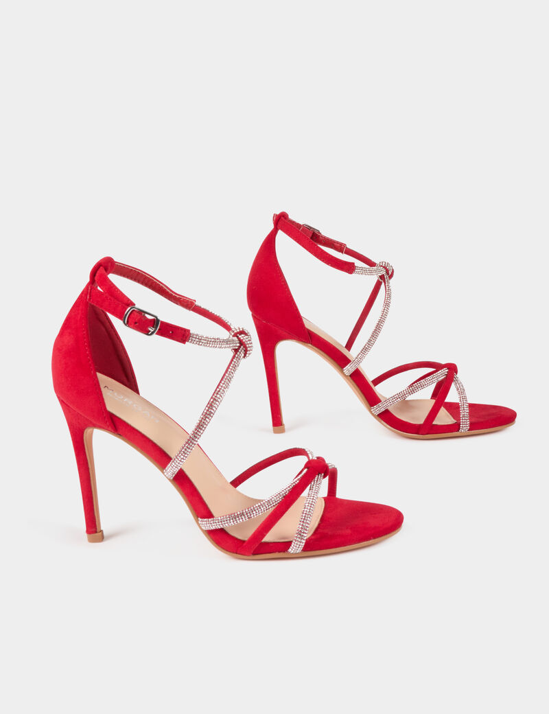 absatzsandalen mit strass riemchen rot damen Absatzsandalen mit Strass-Riemchen rot damen