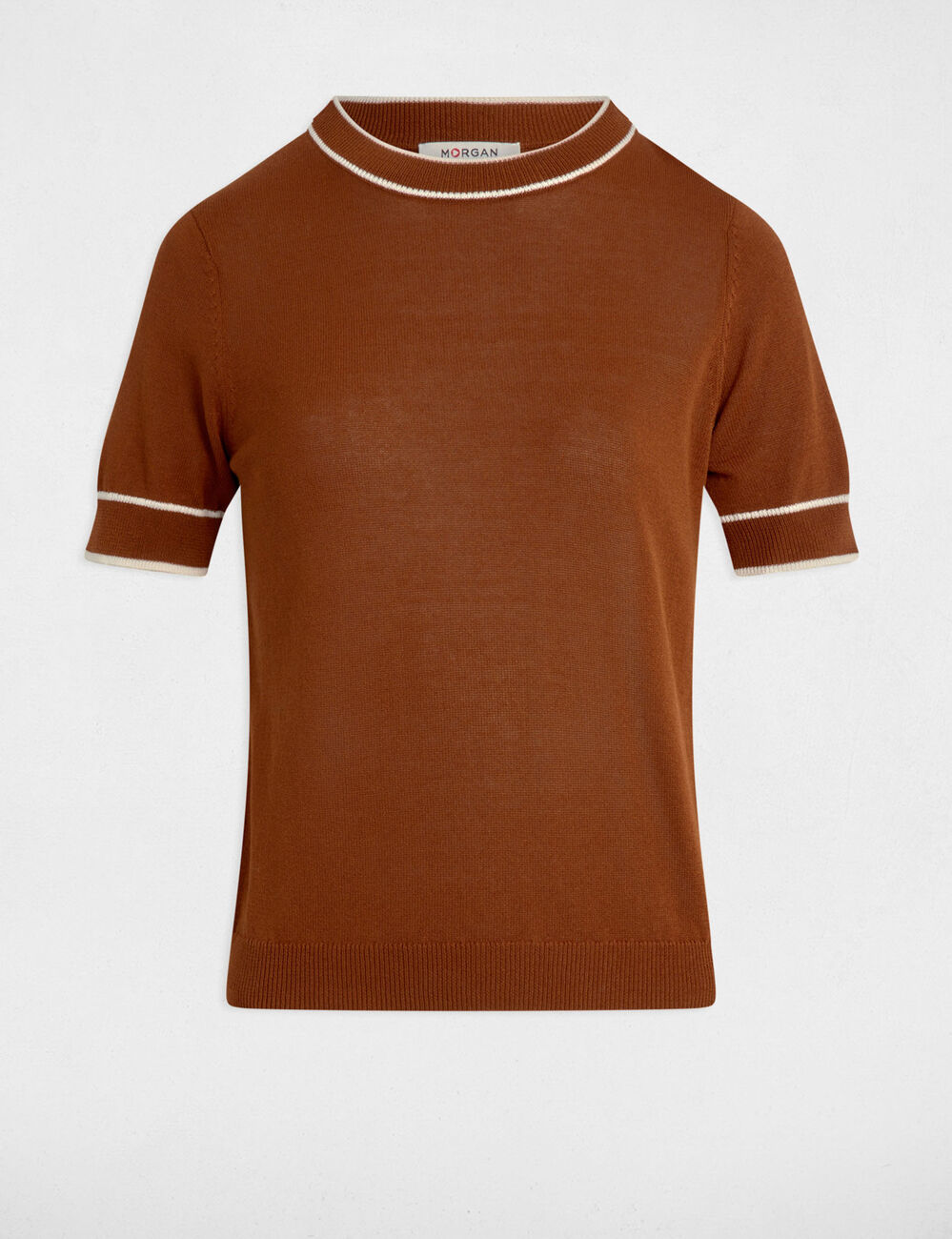 Pull manches courtes marron cognac femme