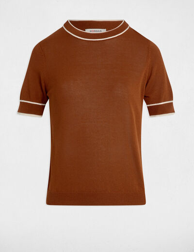 Pull manches courtes marron cognac femme