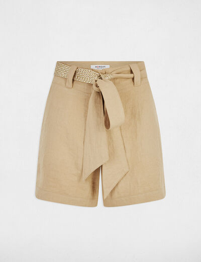Short taille haute fluide beige femme
