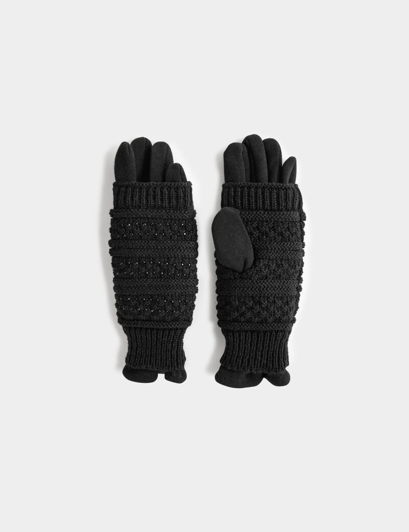 gants en maille avec strass noir femme schwarz damen