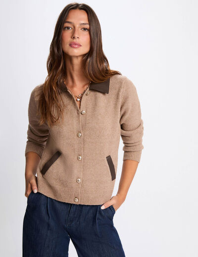 Veste ajust&eacute;e col &agrave; revers marron femme