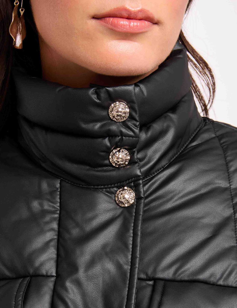 Steppjacke aus Kunstleder mit Stehkragen schwarz damen