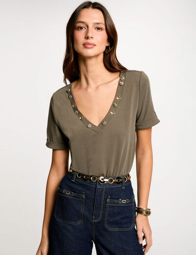 T-Shirt mit kurzen Ärmeln khakigrün damen