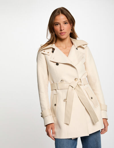 Trenchcoat Kunstlederdetails elfenbein damen