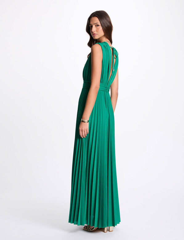 robe longue droite plissee vert emeraude femme Robe longue droite plissée vert émeraude femme