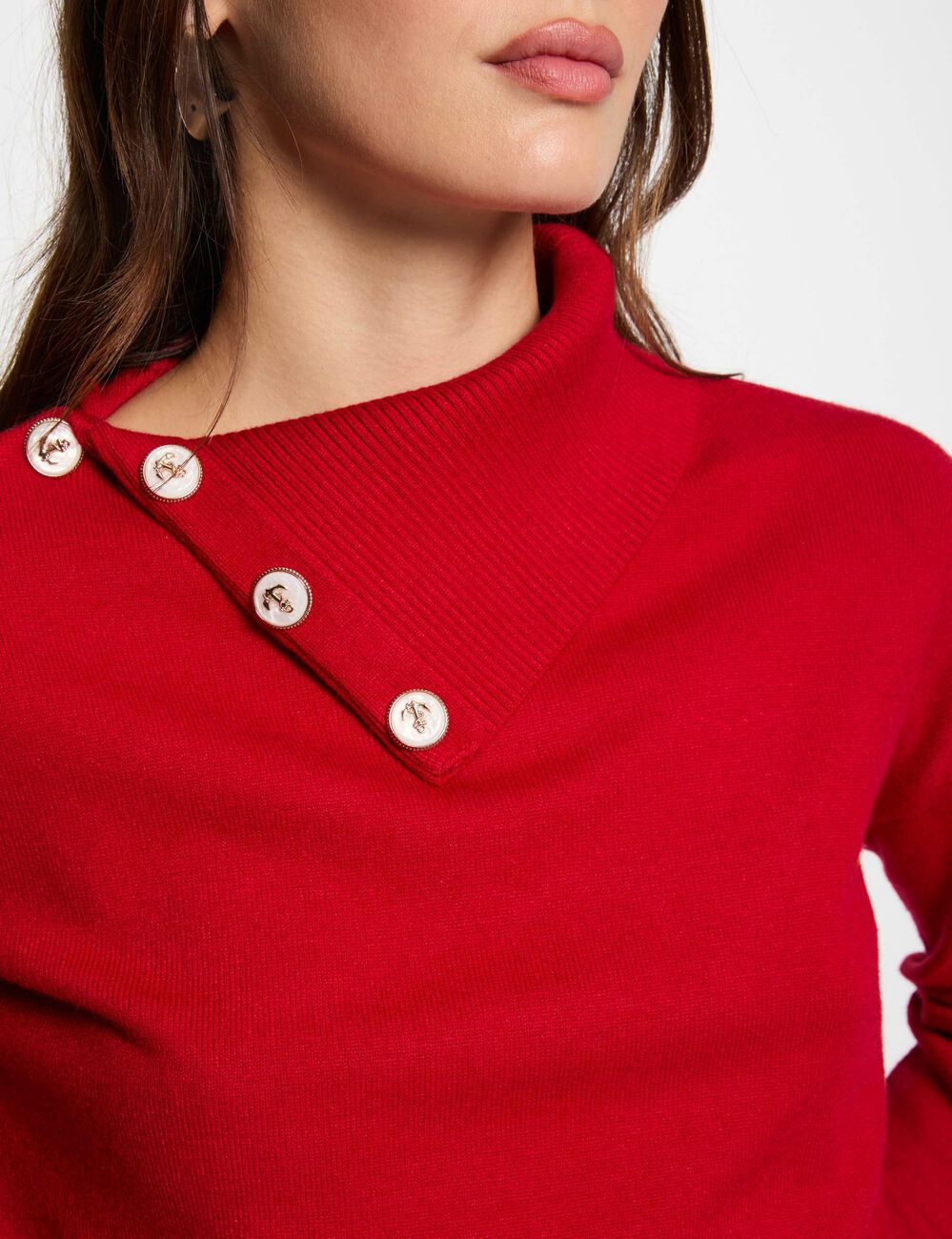 Pullover mit Reverskragen und Knöpfen rot damen