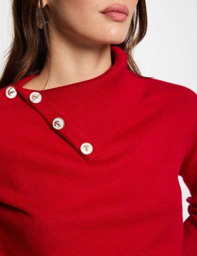 pullover mit reverskragen und knopfen rot damen Pullover mit Reverskragen und Knöpfen rot damen