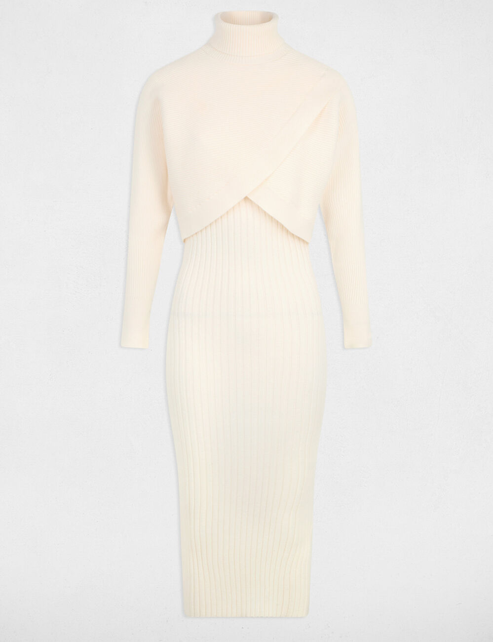 Strickkleid mit Rollkragen elfenbein damen