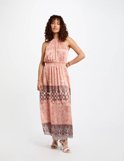 Robe longue droite imprimée multicolore femme