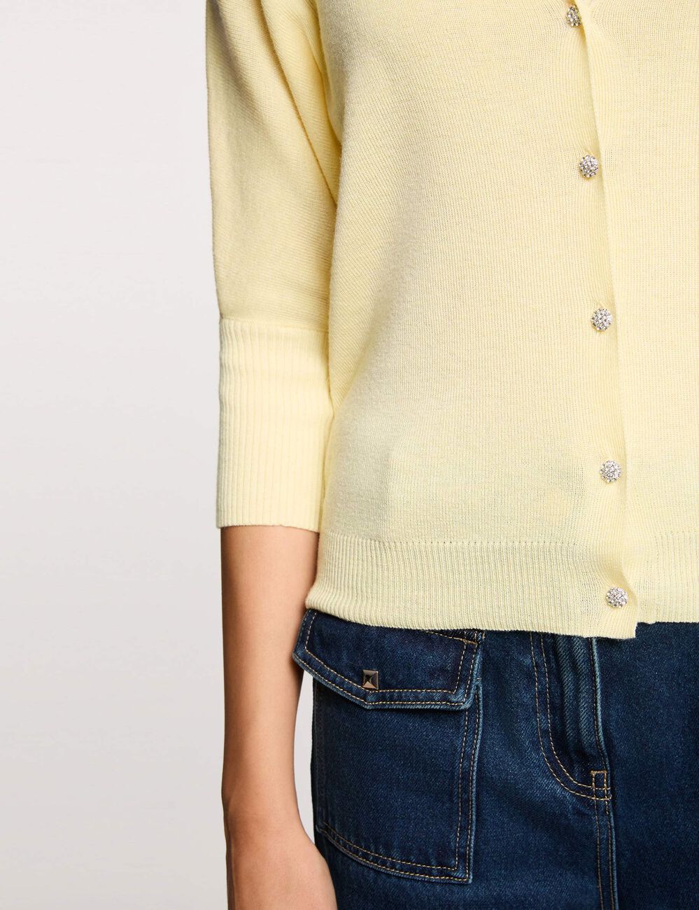 Strickjacke mit V-Ausschnitt hellgelb damen