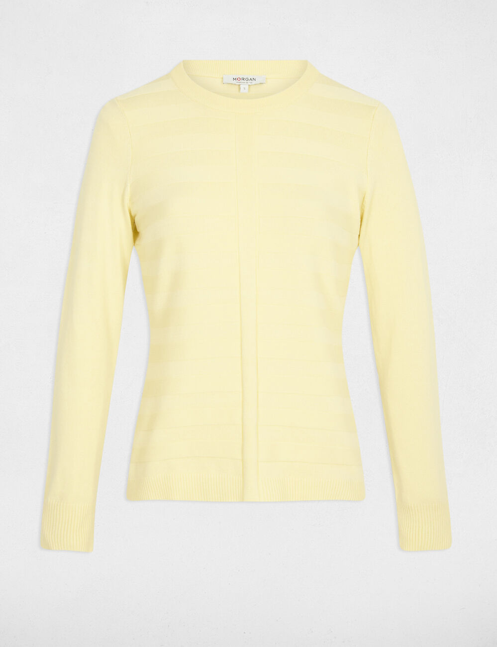 Pull ajust&eacute; col rond jaune clair femme