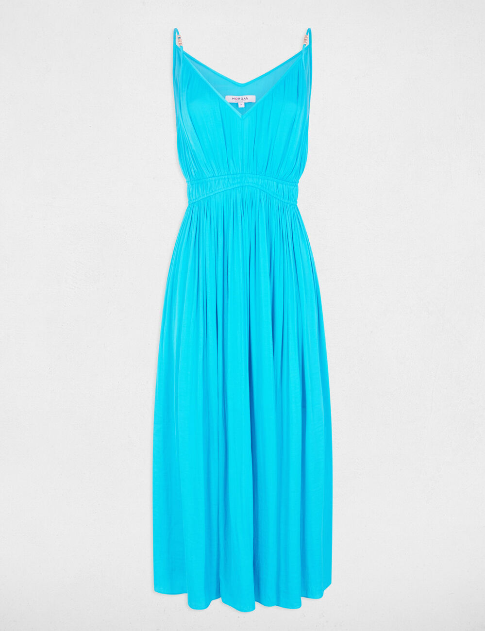 Robe midi droite plissée bleu ciel femme