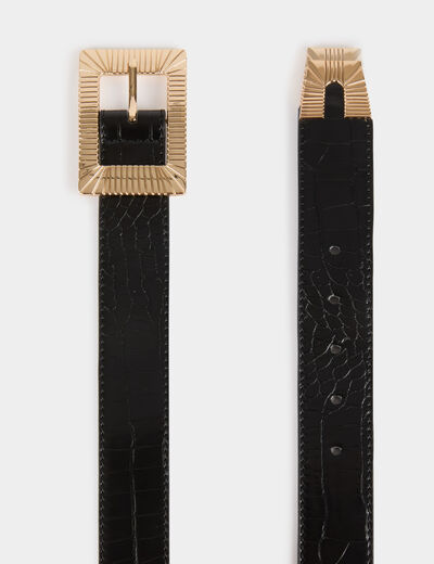 Ceinture aspect croco noir femme