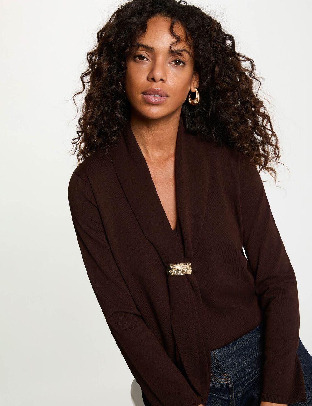 Pullover mit Schalkragen dunkelbraun damen
