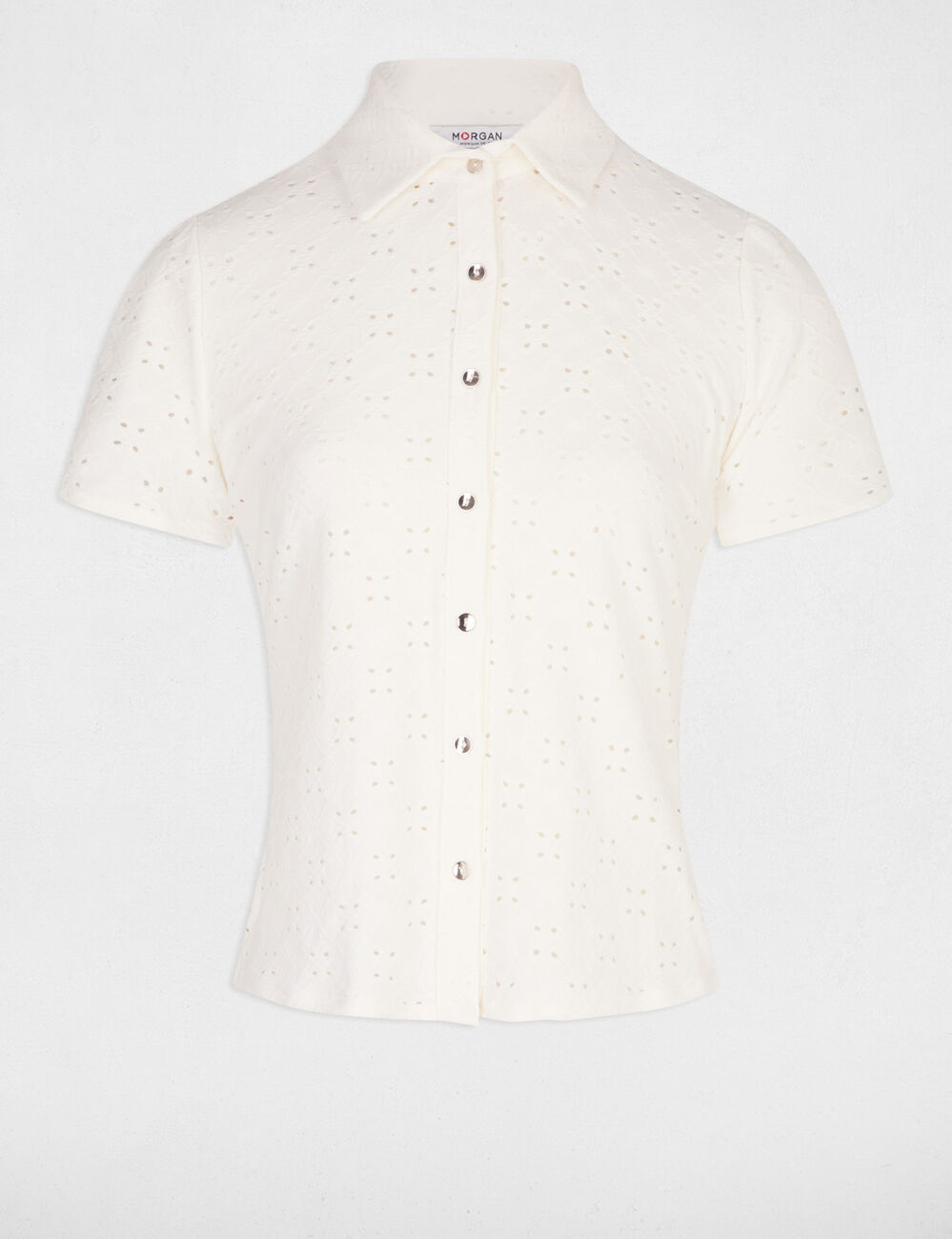 T-Shirt mit kurze Ärmel und Stickerei elfenbein damen