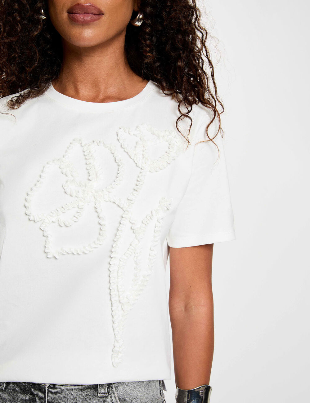 T-shirt imprim&eacute; floral blanc femme