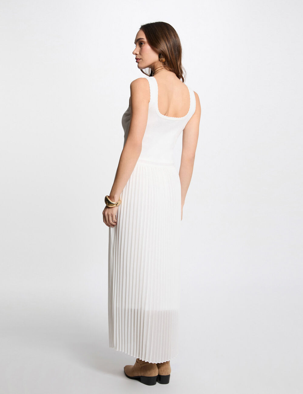 Robe tricot longue cintrée ivoire femme