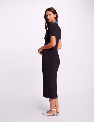 Tailliertes Midi-Strickkleid marineblau damen