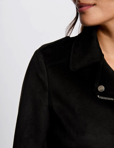 Blouson court zippé suédine noir femme