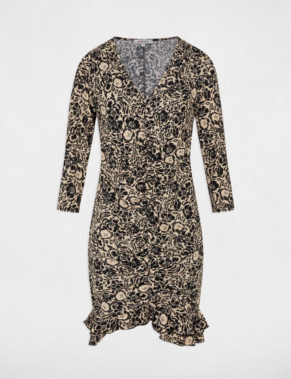 Robe maille col v multicolore femme